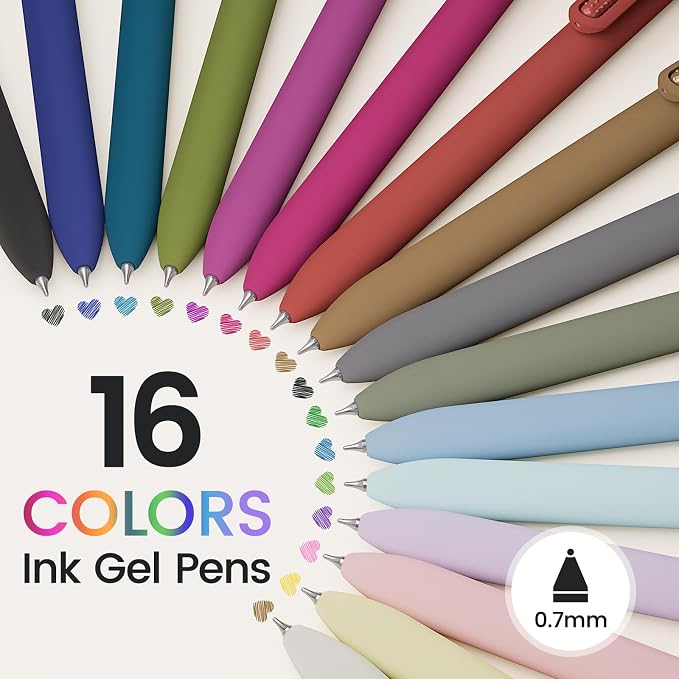 Colorful Gel Pens, 16 Pack 0.7mm Colored Ink Quick-Drying No Bleed