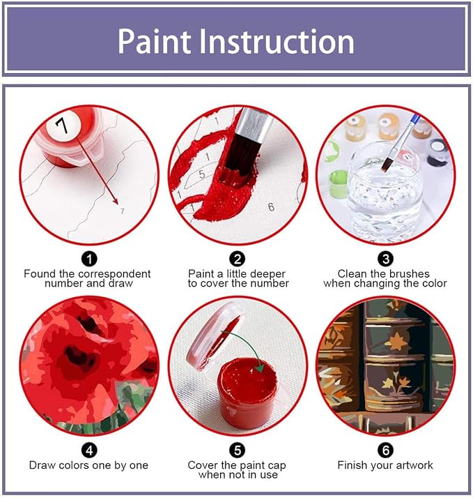 Clendo Book Paint by Numbers Kit for Adults Beginner, Flower Framed Adult's Paint by Number Kits with Easel, DIY Oil Painting Kits for Gift Home Wall Decor 12x16 Inch