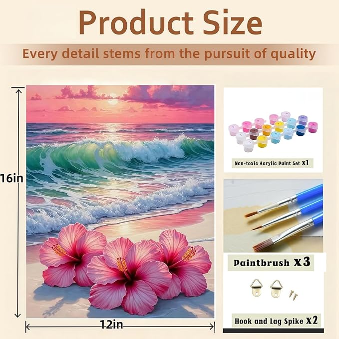 BYGFHLYW Beach Flower Paint by Numbers Kit for Adults Beginners 12x16In | Easy Adult Paint by Number Kits On Canvas, DIY Acrylic Oil Painting Kits for Home Wall Decor