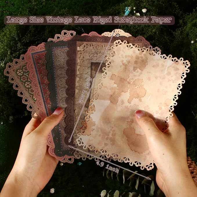 Vintage Lace Edge Scrapbook Paper, 30 Sheets, 3 Pack | 4.9 x 6.9 in Decorative Background Paper | Vintage Ephemera | Junk Journal Supplies | Collage & Paper Crafts