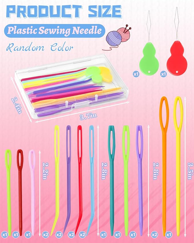 FIVEIZERO 19 Pcs Yarn Needles Set, Assorted Yarn Needles Bent Tapestry Needle Weaving Needle Darning Needles Plastic Needles Large Eye Blunt Knitting Needles for Sewing Crochet