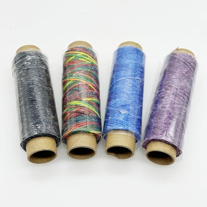 4 PCS Leather Sewing Waxed Thread, Each of 33 Yards 150D Sewing Thread Cord for Leather Craft DIY Supplies, Shoes Repairing, Black, Multi-Colors, Dark Purple, Blue