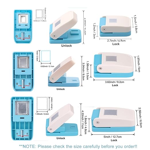 BAOFALI 3Pcs/Set Stamp Punch, 0.6 x 0.5 inch, 1 x 0.8 Inch, 1.5 x 1.2 inch Rectangular Stamps Punch, Lever Craft Hole Cutter Puncher, Paper Punches for Journaling Crafting DIY Scrapbooking Crafts
