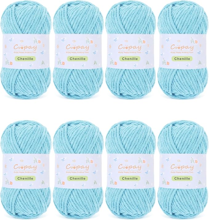 Coopay Chenille Yarn for Crochet, Medium Weight Yarn CYC #4, Blue | Crochet Yarn Set - 400g Total, Soft Velvet Yarn for Colorful Crafts, Blankets, Plush Dolls, Decorative Handmade Works