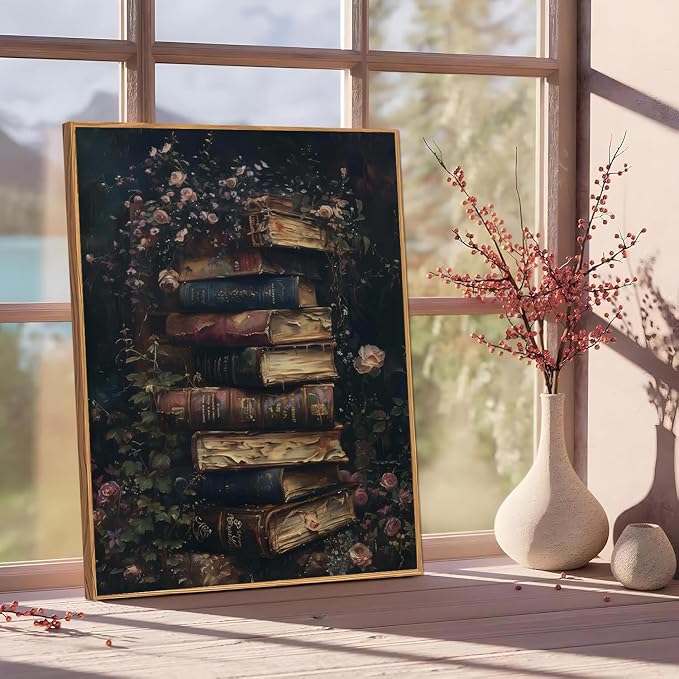 Floral Books Paint by Numbers Kit for Adults Framed Canvas, Frameworkless