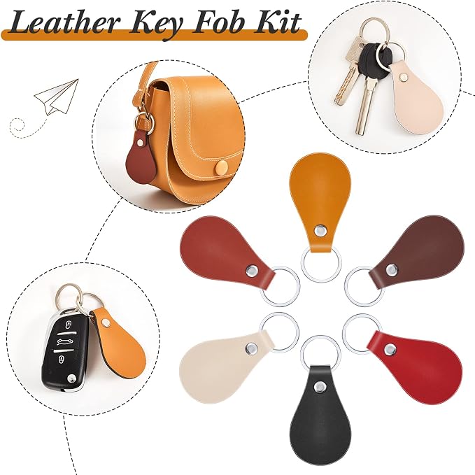 Taiyin 30 Pcs Leather Key Fob Kit PU Leather Keychain Blanks, Multi Colors