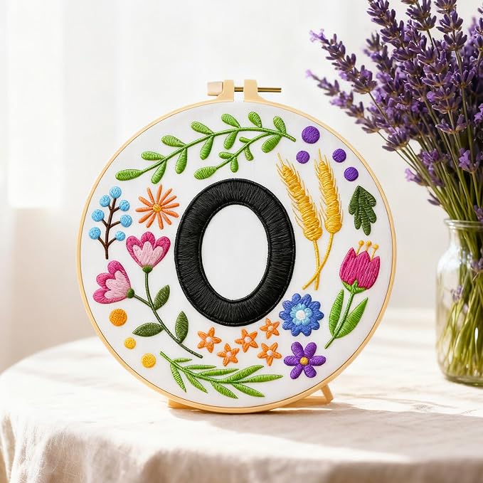 BEUNITONE 4 Set Embroidery Kit for Beginners, DIY Home Theme Pre-Stamped Pattern Needlepoint Kits for Adults with Hoop and Instruction, Funny Hand Embroidery Patterns for Cloth and Home Decor