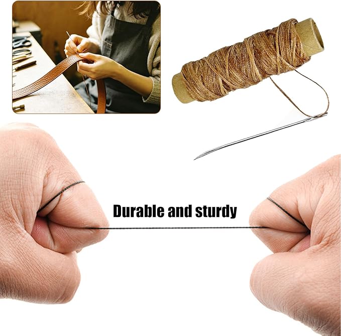 4 PCS Leather Sewing Waxed Thread, Each of 33 Yards 150D Sewing Thread Cord for Leather Craft DIY Supplies, Shoes Repairing, Light Brown, Natural Color, Dark Khaki and Coffee Color