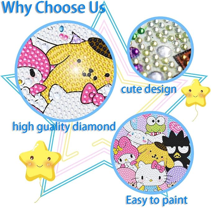 Fuinkqe Small Diamond Art Kits for Kids with Frame,Cartoon Diamond Painting Kits for Kids Ages 6-8-12,Paint with Diamonds Gem Art Mosaic Kits for Gifts and Home Decor 7X7 Inch
