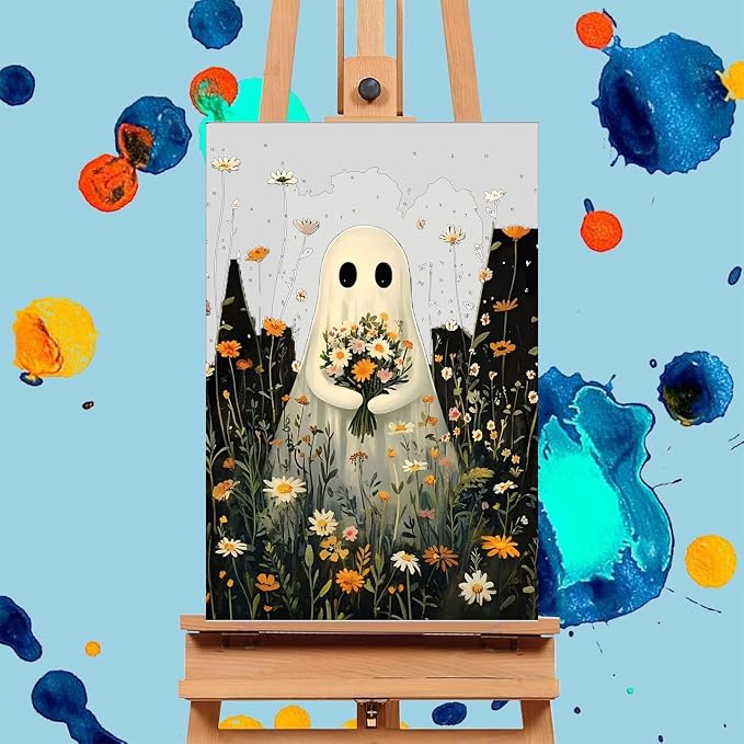 4 Pack Paint by Numbers Kit for Adults - Wooden Easel, Halloween Paint by Numbers with Frame, Halloween Adult Painting by Number Kits on Canvas, Easy Oil Painting Arts Gift Wall Decor 8x12inch