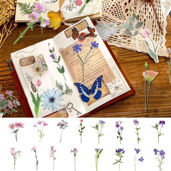 80 Pieces Natural Flower Stickers for Scrapbooking, Self-Adhesive | Durable Material, Floral Designs, Diy Decor For Journals, Cards, Letters, Laptops And Notebooks