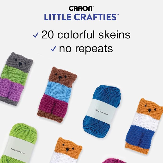 Caron® Little Crafties™ 20 Assorted Acrylic Yarn Skeins 63yd Each for Knitting and Crochet Projects , Multipack Starter Kit