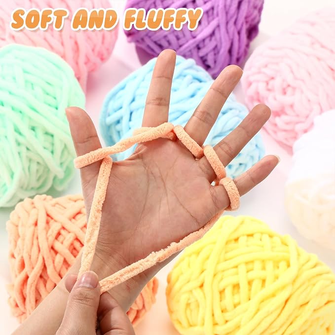 Buryeah 8 Pack Chunky Chenille Yarn for Crocheting, Sweet Color