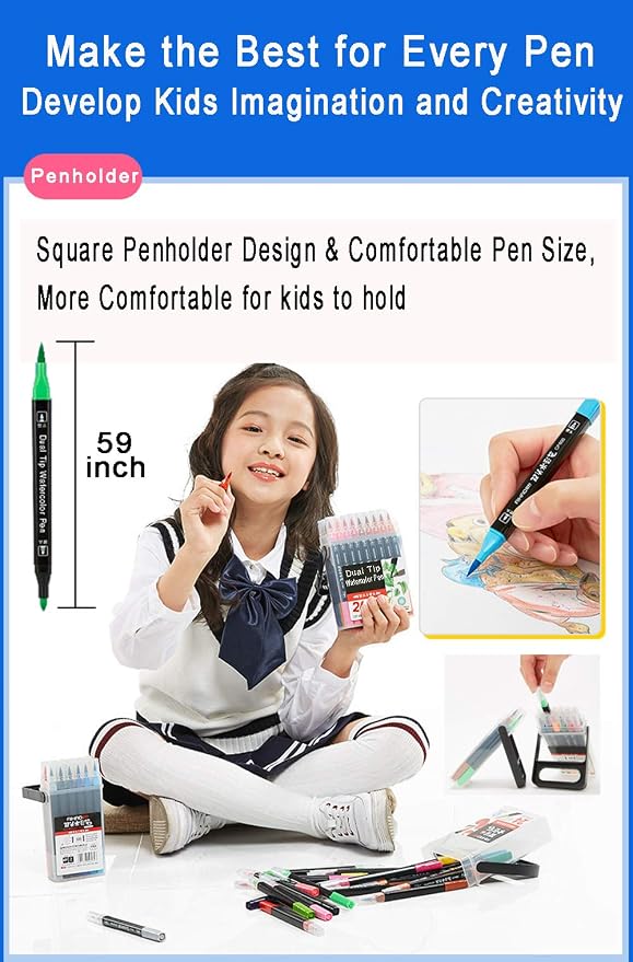 Dual Tip Markers for Kids, Washable Markers Set, Art Marker with Stand Portable Box, Gift For Kids (24 Colours)