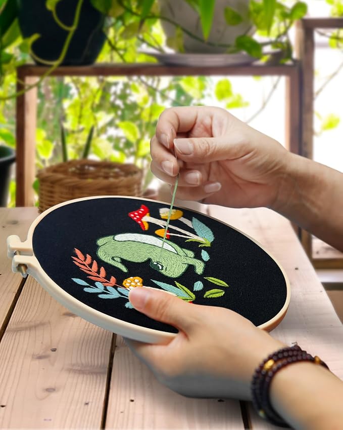 TINDTOP 3 Sets Embroidery Kit for Adults, Frog Embroidery Practice Kit | for Beginners Include Embroidery Cloth Hoops Threads for Craft Lover Hand Stitch with Embroidery Skill Techniques
