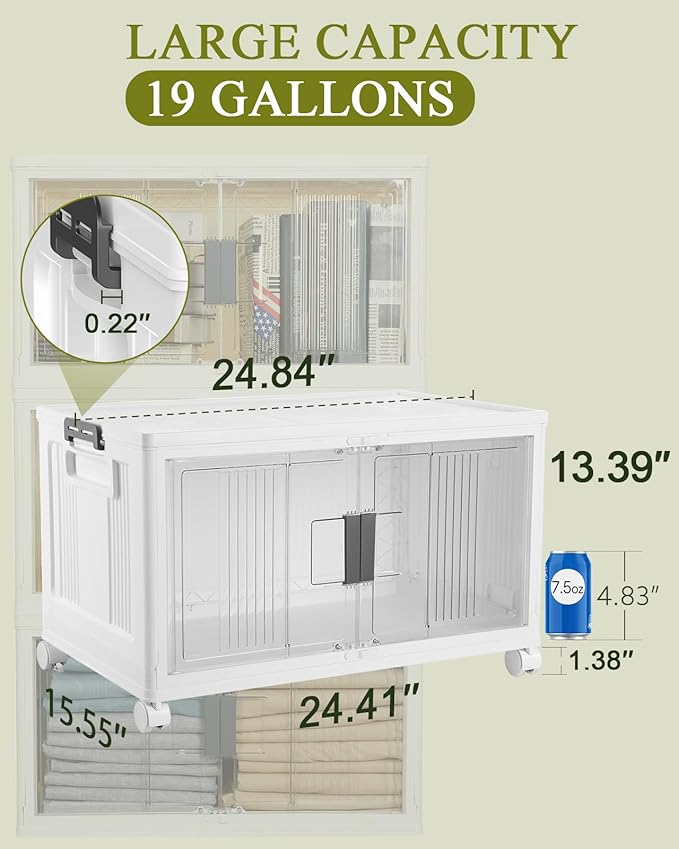 OlarHike 76QT Storage Bins with Lids for Home, Office, Closet, Dorm, 3 Pack | Multi-Lid, Lockable Cabinet, Doors & Wheels, Foldable, Collapsible, Stackable Organizers, Plastic Drawers, Containers, School