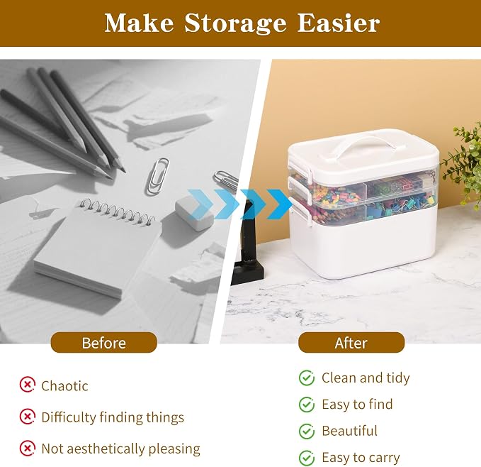 Large 3-Tier Art Supply Storage Organizer with Adjustable Dividers