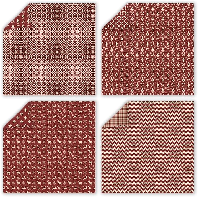 Christmas Scrapbook Paper Vintage Grid Patterned Paper Pad 12×12,24 Sheets Double-Sided Bobo Floral Scrapbooking CardStock Papers Pad for Holiday Cardmaking DIY Origami Papers.
