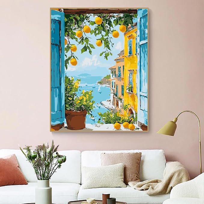 ZRIZQ Paint by Numbers Kit for Adults Beginner Landscape,Lemon Tree,16x20 | Full set with wooden brushes,rolled canvas,rich paints.Calming activity.Beginner friendly.Just open and paint.