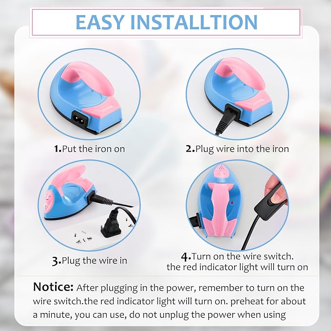 Honoson Mini Craft Iron with Charging Base Tiny,Dark Pink,Sky Blue