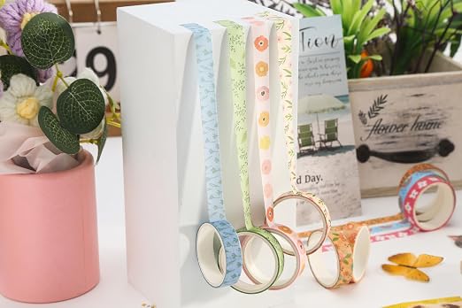 Basic Patterns Washi Tape Set 60 Rolls Geometric Elegance Decorative Skinny Masking Tapes for Arts, DIY Crafts, Journals, Planners, Scrapbook, Wrapping (Warm Floral Cottage)