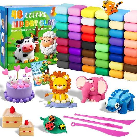 MuseLuxe Air Dry Clay - 48 Colors Modeling Clay Kit | 3 Sculpting Tools,Safe & Non-Toxic,DIY Magic Gifts Toys for Boys,Girls,Kids