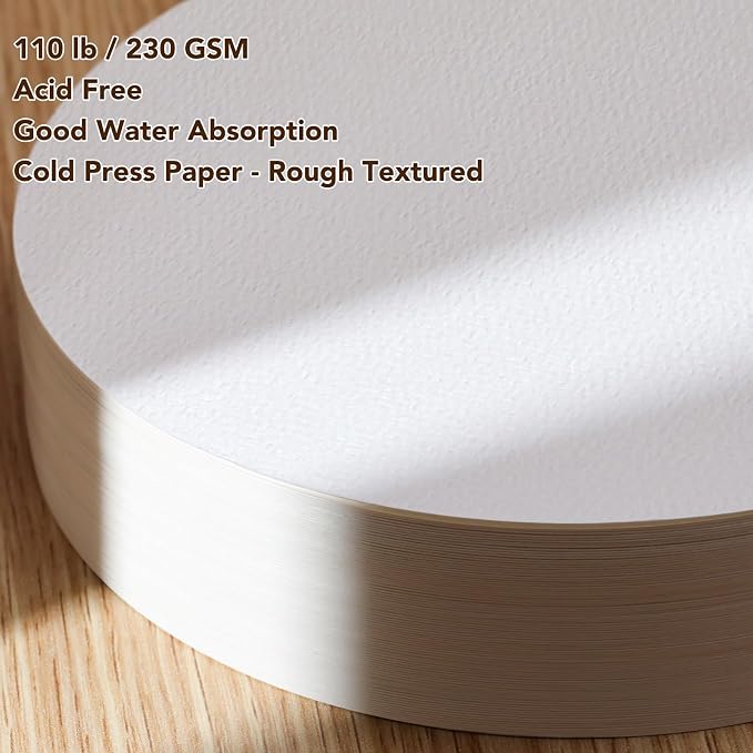 80 Sheets Round Watercolor Paper, 6 Inch, 110 Lb/230 GSM, White