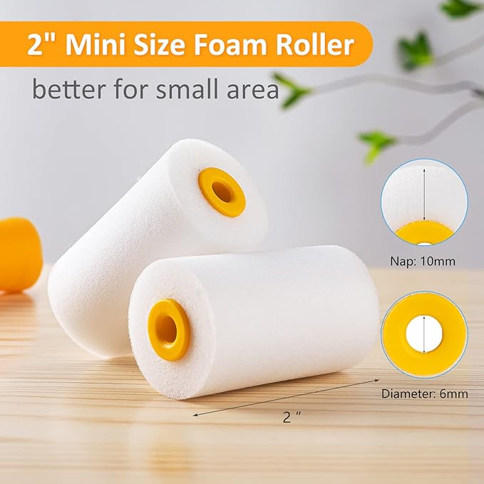 Mister Rui 2 Inch Foam Paint Roller Kit, Mini Paint Roller Brush 9 Pack