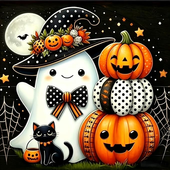 Cute Ghost Pumpkin Diamond Painting Kits for Adults, Halloween Diamond Art