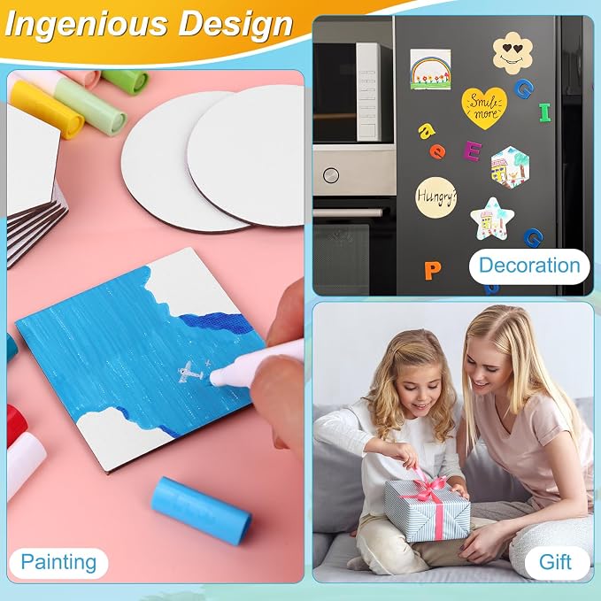 48 Pcs Magnetic Painting Canvas 3 Inch Mini Canvas Panels Magnetic Canvas Boards for Painting Blank Magnetics Locker Canvases for Fridge Magnetics Panel for Art Paints Crafts DIY Painting Decor