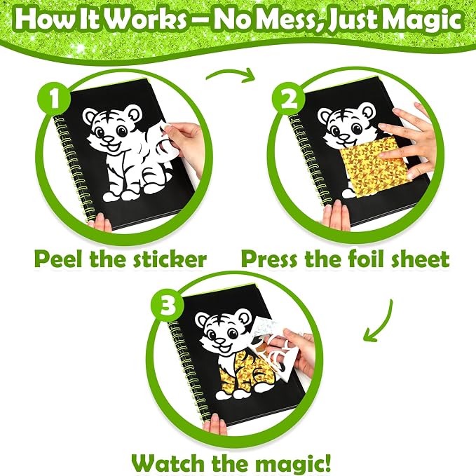 FUNNYB&G Foil Art Craft Kit for Kids, Sparkly Birthday Gift Toy for Kids | No Mess, Kids Ages 4-10 Create Sparkling Artwork, A Creative Gift for Birthdays, Holidays, Travel Activities,Screen-Free Fun