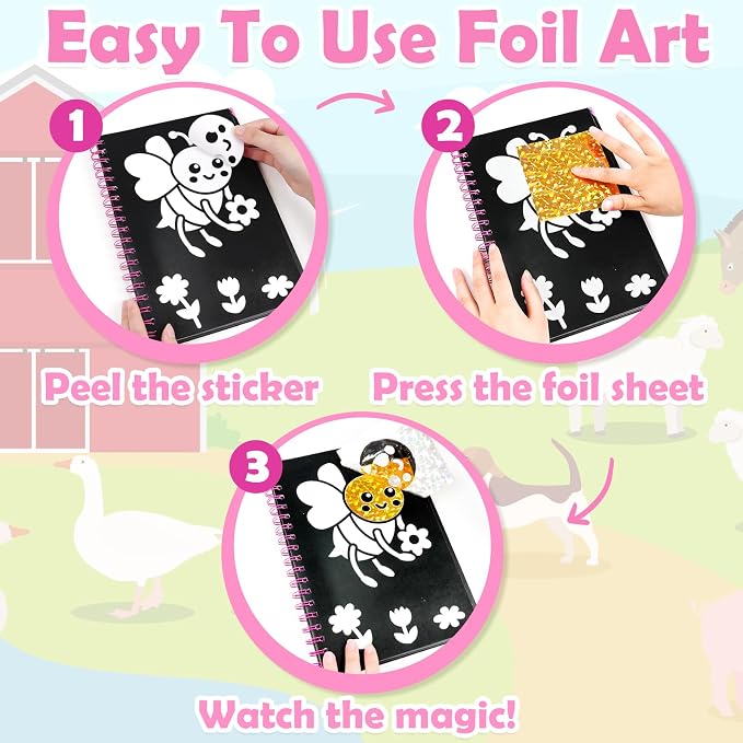 FUNNYB&G Foil Art Craft Kit for Kids, Sparkly Birthday Gift Toy for Girls | No Mess, Kids Ages 4-10 Create Sparkling Artwork, A Creative Gift for Birthdays, Holidays, Travel Activities,Screen-Free Fun