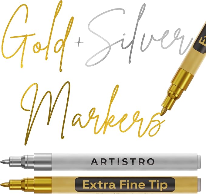 ARTISTRO Gold & Silver Acrylic Paint Markers - 0.7mm Extra Fine-Tip - 2 Set