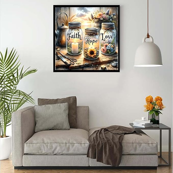 Faith Hope Love Wishing Bottle Paint by Number Canvas Kit for Adults | DIY Beginner Easy Paint by Number Kits ,Oil Paint by Color Acrylic Painting Home Wall Decor