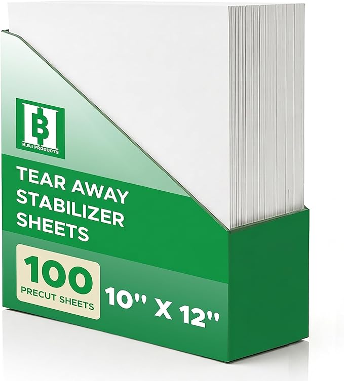 HBI Cut Away Embroidery Stabilizer Sheets, 10 x 12 in, 100 Pack | 1.8 oz tearaway backing, machine and hand embroidery, tears clean, fits all hoops and machines, white, made in USA