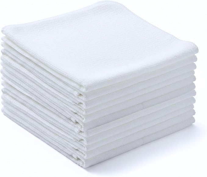 Flour Sack Shop Towels, White Cotton Cleaning Towels 14" x 12", Pack of 12 Reusable Absorbent Towels for Garage, Automotive, Workshop, Kitchen Cleaning, Polishing, Dusting & Multi-Purpose Use