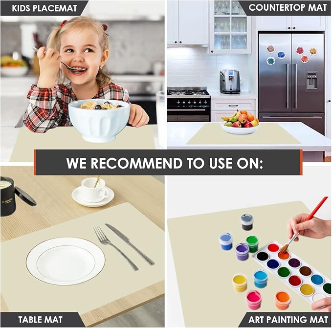 Extra Large Silicone Placemat, Food-Grade Flexible Silicone Mat Kids Non-Slip Dinner Placemat Waterproof Heat Insulation Countertop Protector Silicone Pastry Rolling Dough Mats 27.6 x 15.7''Beige