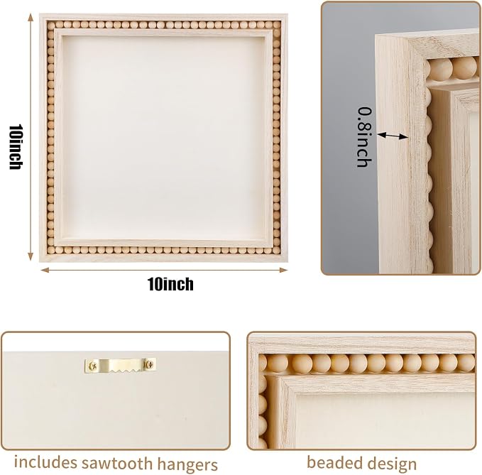 Wenqik 4 Pack Beaded Wood Panels Boho Style Wood Canvas Board Unfinished Wooden Panel Boards for DIY Crafts Painting Pouring Drawing Art Projects(10 x 10 Inch)