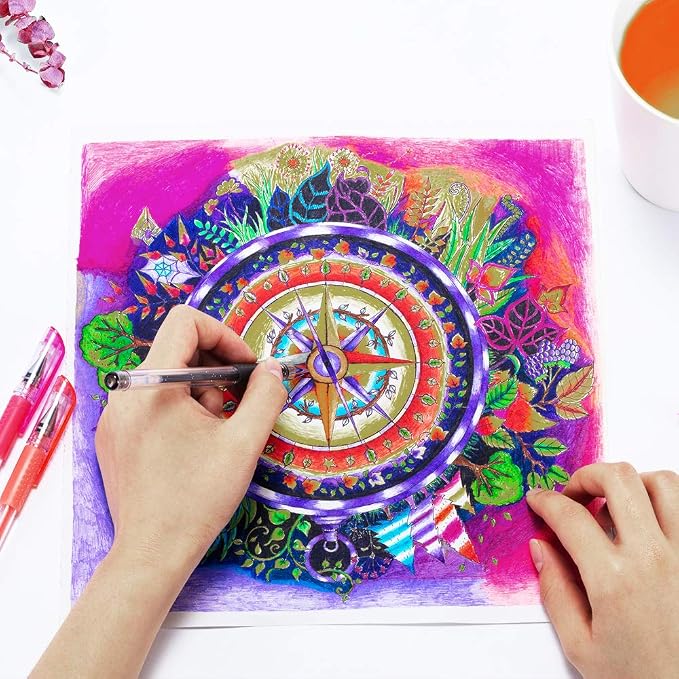 Aen Art Glitter Gel Pens, 24 Colored Fine Tip Markers with 40% More Ink