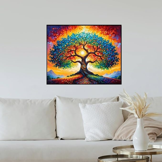 ldazao Tree of Life Paint by Numbers for Adults Beginner with Frame Wooden Easel Stained Glass Painting Kit Color by Numbers 20 X 16 Inches
