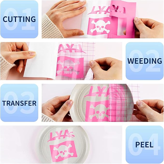 Lya Vinyl 12 Pack Glossy Hot Pink Permanent Vinyl, 12"x12" Self Adhesive Vinyl Sheets for Decor Sticker, Party Decoration, Craft Projects