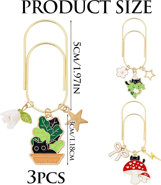 Cute Cat Paperclip Bookmark - 3 PCs Funny Plant Book Mark Gifts