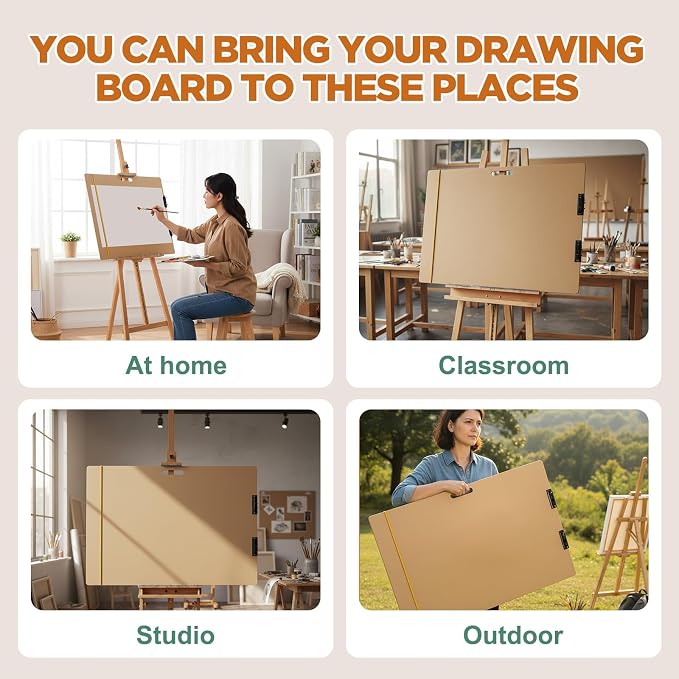 Poola Voidra Extra Large Drawing Board 24" x 36" Large Sketch Board with Handle for Drafting Art Portable Art Tool Drawing Painting for Artists School, Studio, Class or Field Use