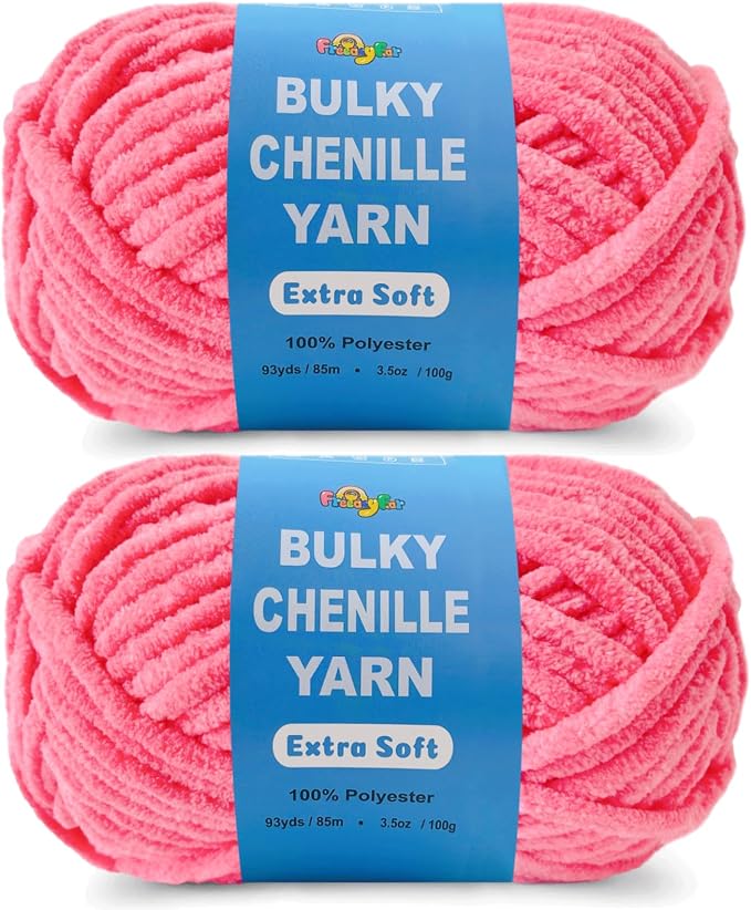 2 * 3.5Oz Soft Velvet Yarn Chenille Yarn for Crocheting and Knitting – Light Bulky (93 Yards/100g) - Microfiber Polyester - Yarn for Blanket Amigurumi Weaving Crafts (Hot Pink, 2 Pack)