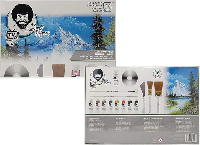 Bob Ross Master Artist Oil Paint Set Bundle with Aluminum Table Easel & 2-Pack 12x16 Stretched Canvas for Painting (3 Items)