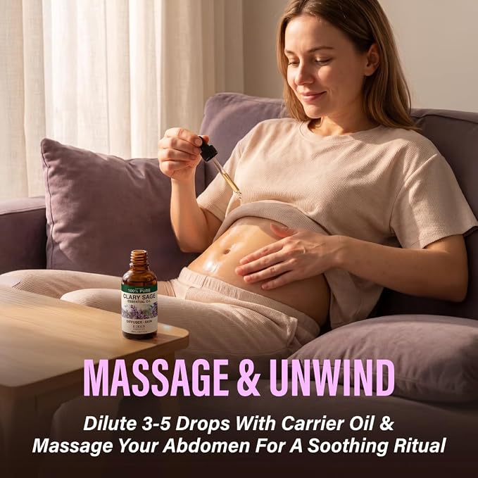 Kukka 100% Pure Clary Sage Essential Oil for Skin, Diffuser, 1.02 Fl Oz | Clary Sage Oil for Hair, Massages, Body Care & Wellness, Soothing Aroma for Scalp Care & Relaxation