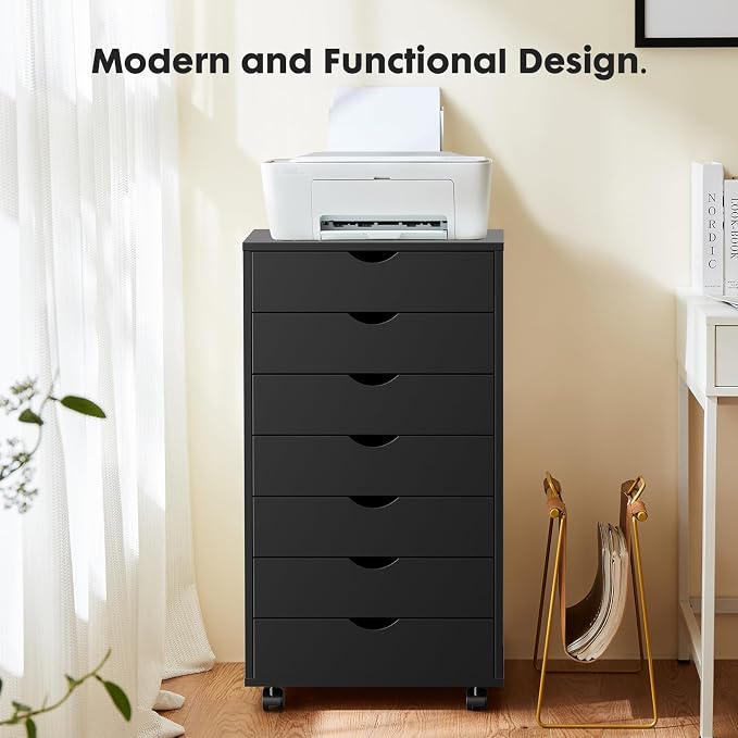 OLIXIS 7 Drawer File Cabinet on Wheels, Printer Stand