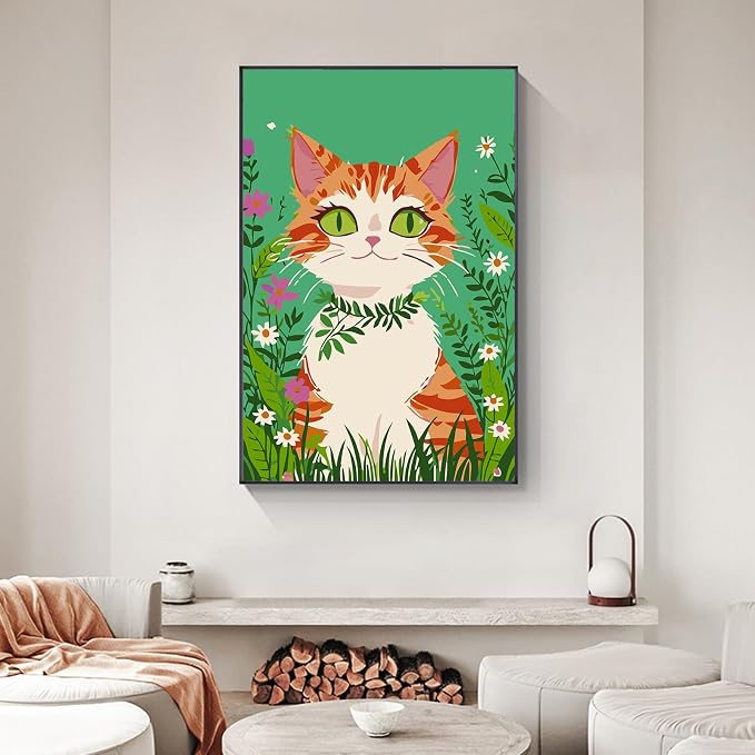 Yezavesu Framed Paint by Numbers Kit for Adults Beginner & Kids Ages 8-12, Cat Paint by Numbers with Frame, DIY Number Painting for Adults Orange Cat for Home Wall Decor Gift 8X 12 inch | With Frame Canvas 8x 12 inch, DIY Acrylic Painting by Numbers Or...