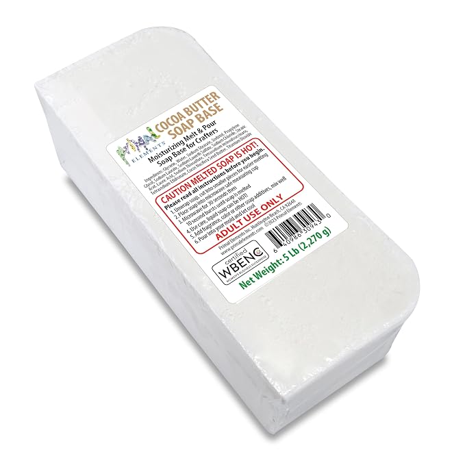 Primal Elements Cocoa Butter Soap Base - Moisturizing Melt and Pour Glycerin Soap Base for Crafting and Soap Making, Easy to Cut - 5 Pound