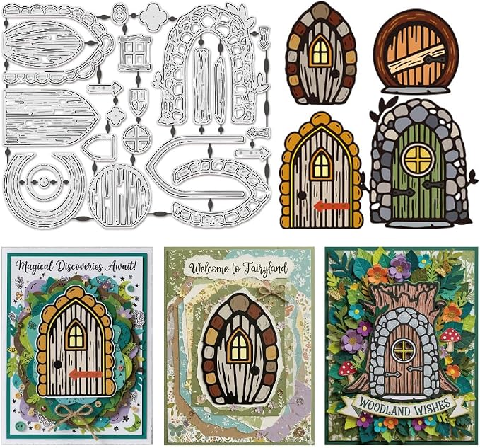 UNICRAFTALE 23Pcs Fairy Door for Tree Cutting Dies for Card Making Elf Door Embossing Die Cuts Carbon Steel Template Metal Greetings Die Cuts for DIY Scrapbooking Album Craft Home Decor